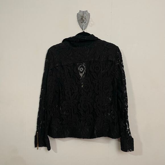 Chico’s 2 black gold lace sheer long sleeve jacket dark boho Corpcore floral - Picture 5 of 8